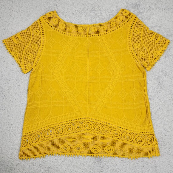 Ultra Pink Blouse Womens Medium Yellow Crochet Embroidered Boho Scoop Neck Top - Picture 10 of 10